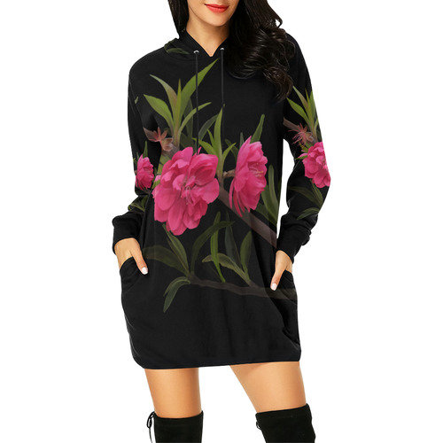 Peach blossom, floral watercolor All Over Print Hoodie Mini Dress (Model H27)