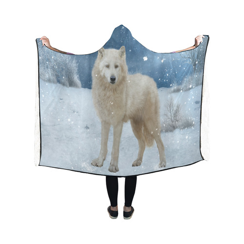Awesome arctic wolf Hooded Blanket 50''x40''