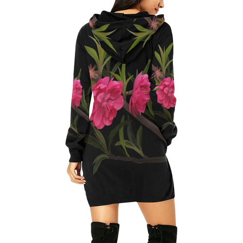 Peach blossom, floral watercolor All Over Print Hoodie Mini Dress (Model H27)