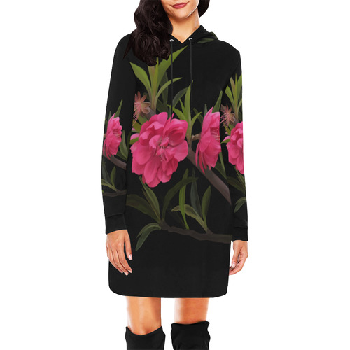 Peach blossom, floral watercolor All Over Print Hoodie Mini Dress (Model H27)