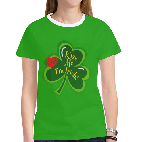 Kiss Me I'm Irish Shamrock New All Over Print T-shirt for Women (Model T45)