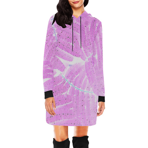 Pink Purple Leaves, Plants with Dew on White All Over Print Hoodie Mini Dress (Model H27)