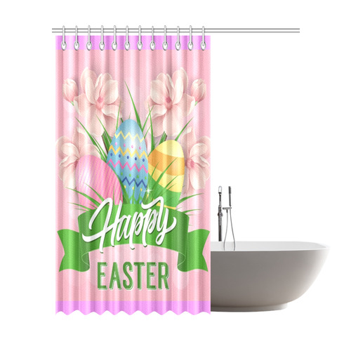 Happy Easter Pink Flowers And Eggs Shower Curtain 72"x84"