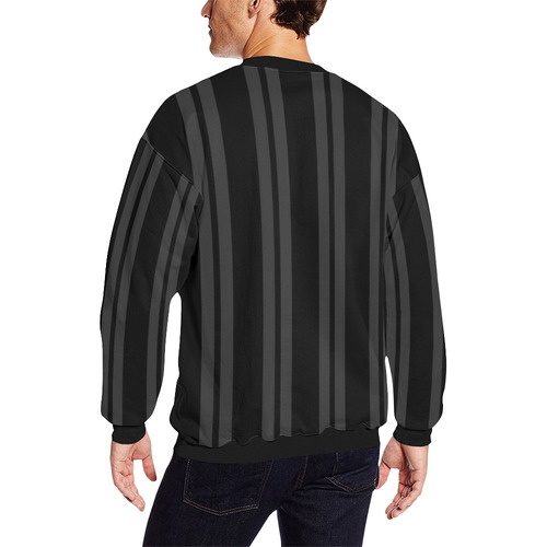 Gray/Black Vertical Stripes Men's Oversized Fleece Crew Sweatshirt/Large Size(Model H18)