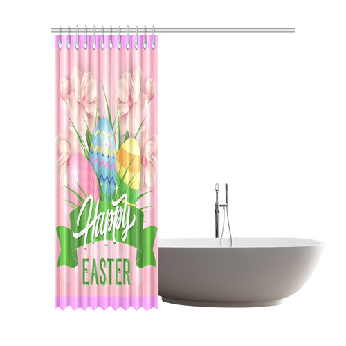 Happy Easter Pink Flowers And Eggs Shower Curtain 72"x84"