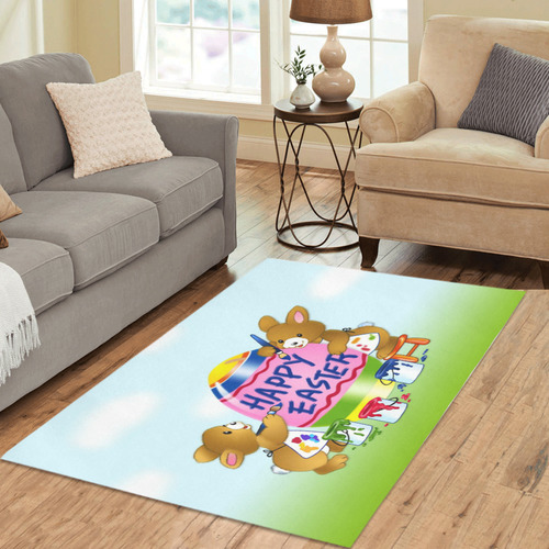 Bunnies Painting Easter Egg Area Rug 5'3''x4'
