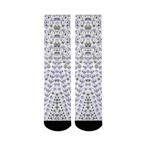 mille fleurs purple Mid-Calf Socks (Black Sole)