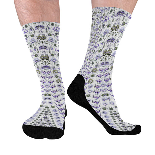 mille fleurs purple Mid-Calf Socks (Black Sole)