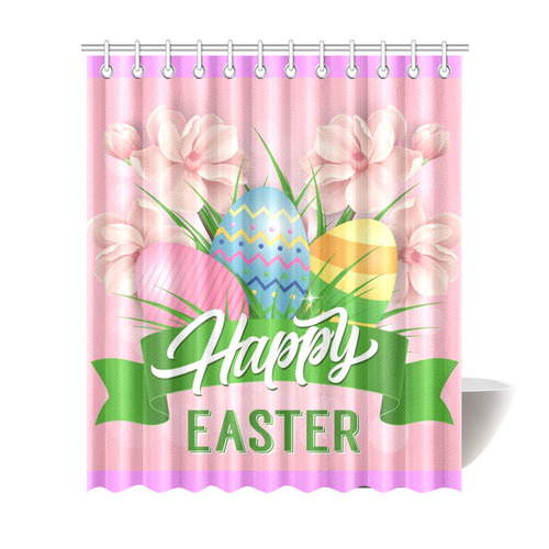 Happy Easter Pink Flowers And Eggs Shower Curtain 72"x84"