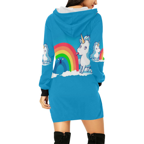 Unicorn Rainbow All Over Print Hoodie Mini Dress (Model H27)