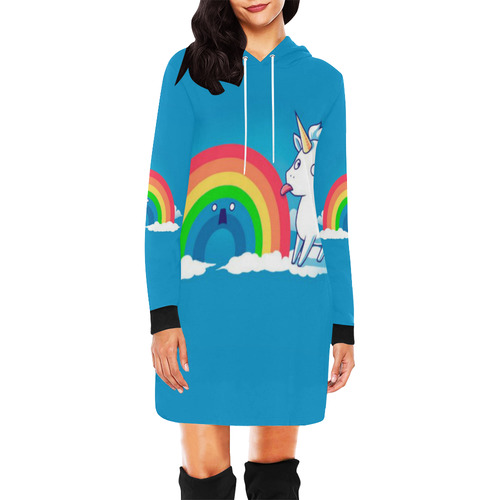 Unicorn Rainbow All Over Print Hoodie Mini Dress (Model H27)