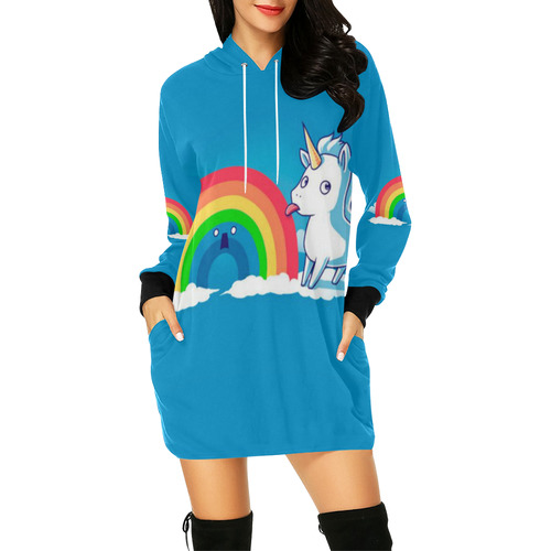 Unicorn Rainbow All Over Print Hoodie Mini Dress (Model H27)