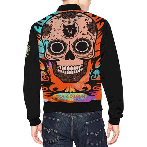 SKULL CULT ORANGE CRASSCO ROCKT All Over Print Bomber Jacket for Men (Model H19)