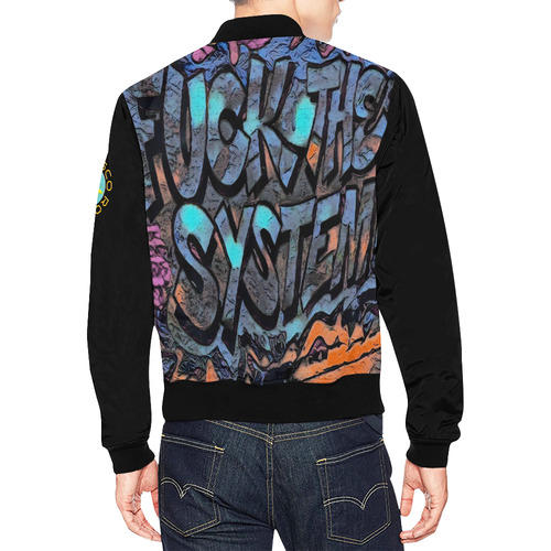 GRAFFITI FUCK THE SYSTEM II All Over Print Bomber Jacket for Men (Model H19)