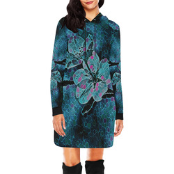 BLUE FLOWERS All Over Print Hoodie Mini Dress (Model H27)