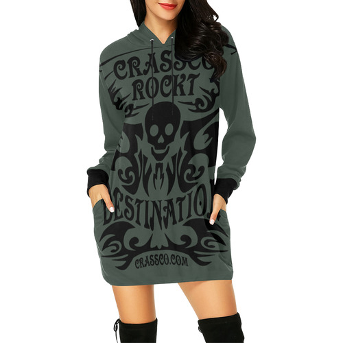 SKULL CRASSCO ROCKT II All Over Print Hoodie Mini Dress (Model H27)