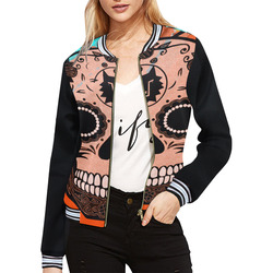 SKULL CULT ORANGE II All Over Print Bomber Jacket for Women (Model H21)