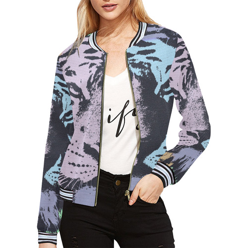 TIGER All Over Print Bomber Jacket for Women (Model H21)