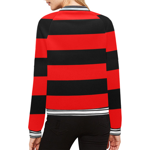 Red Stripes All Over Print Bomber Jacket for Women (Model H21)