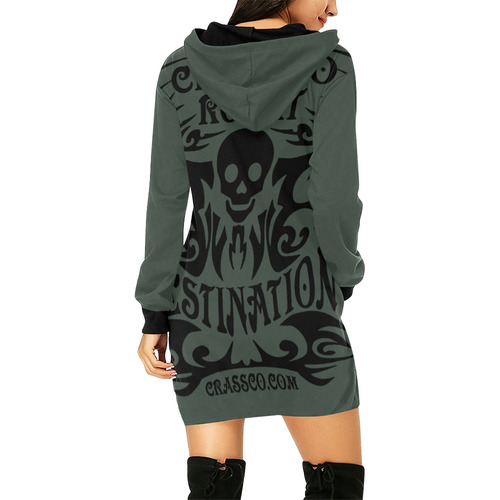 SKULL CRASSCO ROCKT II All Over Print Hoodie Mini Dress (Model H27)