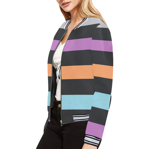 Pastel Stripes All Over Print Bomber Jacket for Women (Model H21)