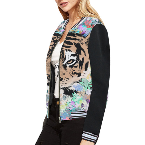 FLOWER TIGER All Over Print Bomber Jacket for Women (Model H21)