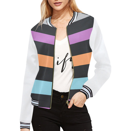 Pastel Stripes 2 All Over Print Bomber Jacket for Women (Model H21)
