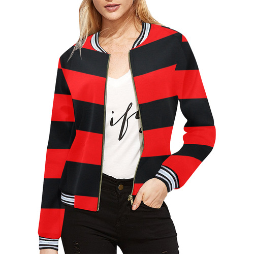 Red Stripes All Over Print Bomber Jacket for Women (Model H21)