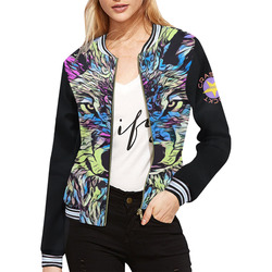 WOLF MULTICOLOR CRASSCO ROCKT All Over Print Bomber Jacket for Women (Model H21)