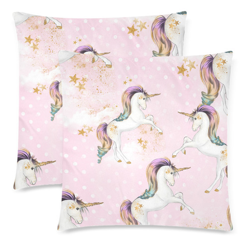 Pink Unicorn Cushion Custom Zippered Pillow Cases 18"x 18" (Twin Sides) (Set of 2)