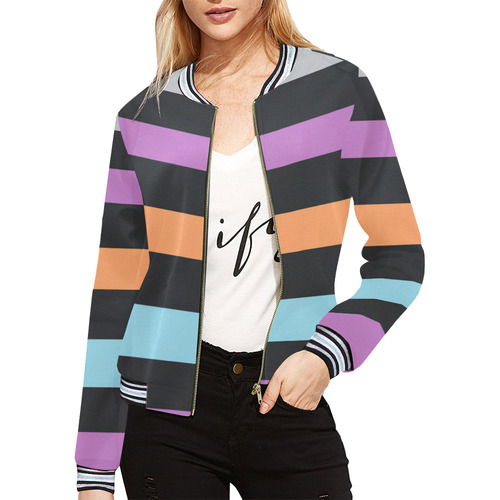 Pastel Stripes All Over Print Bomber Jacket for Women (Model H21)