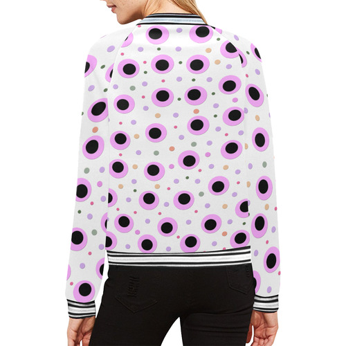 PINK AND BLACK POINTS All Over Print Bomber Jacket for Women (Model H21)