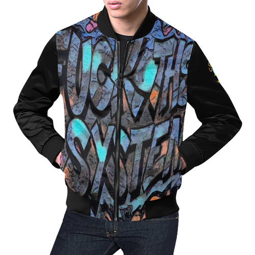 GRAFFITI FUCK THE SYSTEM II All Over Print Bomber Jacket for Men (Model H19)