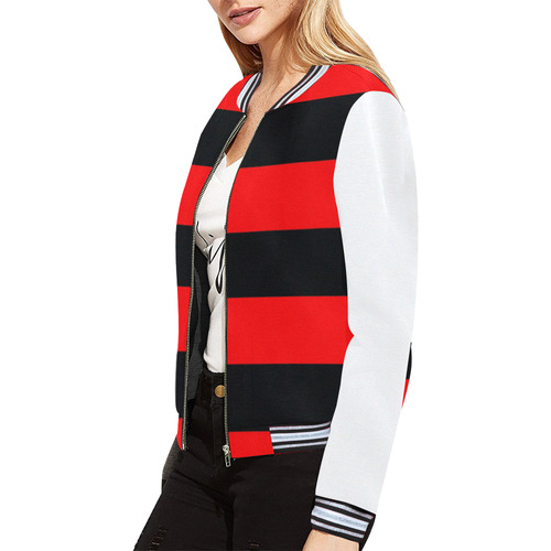 Red Stripes 2 All Over Print Bomber Jacket for Women (Model H21)