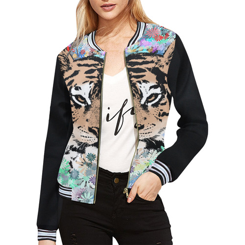 FLOWER TIGER All Over Print Bomber Jacket for Women (Model H21)