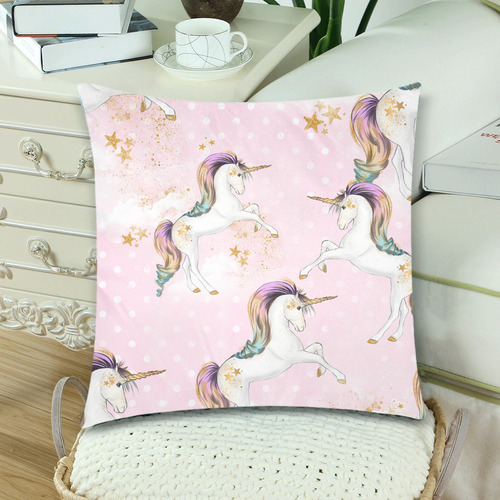 Pink Unicorn Cushion Custom Zippered Pillow Cases 18"x 18" (Twin Sides) (Set of 2)