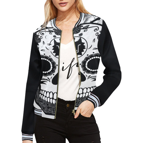 ORIGINAL SKULL CULT All Over Print Bomber Jacket for Women (Model H21)