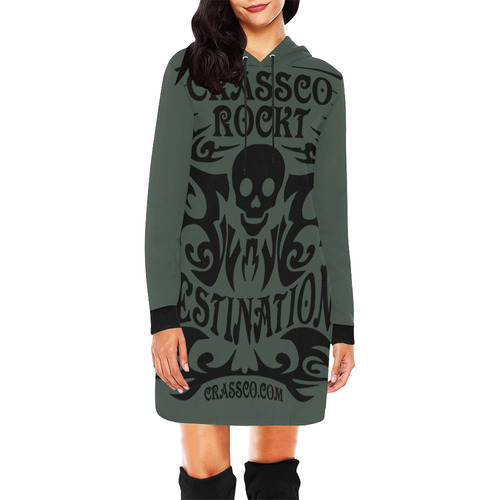 SKULL CRASSCO ROCKT II All Over Print Hoodie Mini Dress (Model H27)