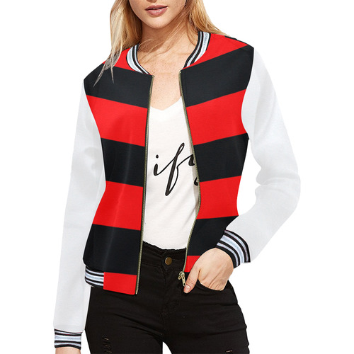 Red Stripes 2 All Over Print Bomber Jacket for Women (Model H21)
