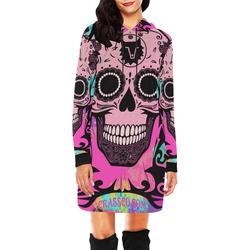 SKULL PINKY All Over Print Hoodie Mini Dress (Model H27)