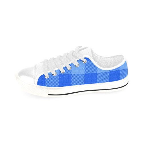 Soft Blue Plaid Men's Classic Canvas Shoes/Large Size (Model 018)