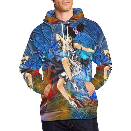 Kung Fu Anime Girl All Over Print Hoodie for Men/Large Size (USA Size)  (Model H13) | ID: D2345494