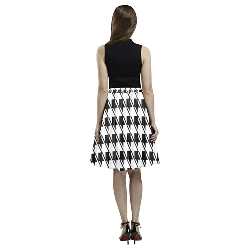 Black White Houndstooth Melete Pleated Midi Skirt (Model D15)