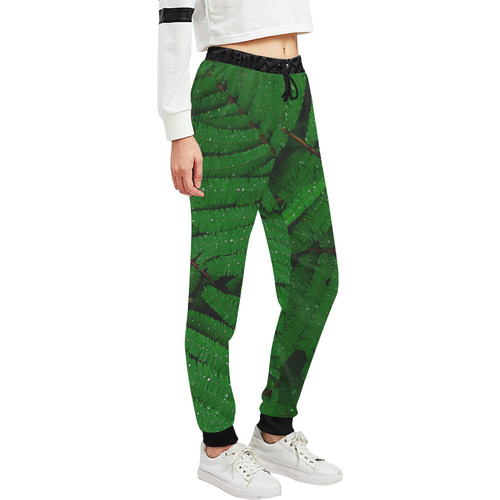 Forest Green Plants with Dew Unisex All Over Print Sweatpants (Model L11)