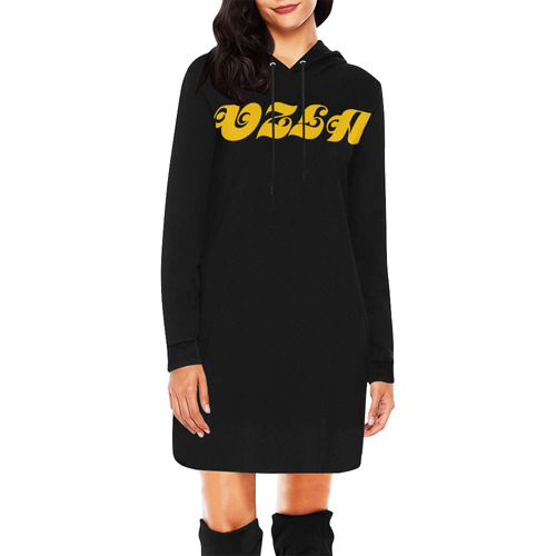 Black and yellow VZLA1 All Over Print Hoodie Mini Dress (Model H27)