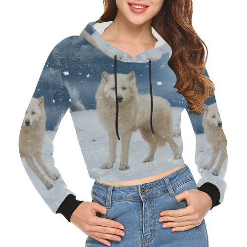 Awesome arctic wolf All Over Print Crop Hoodie for Women (Model H22)