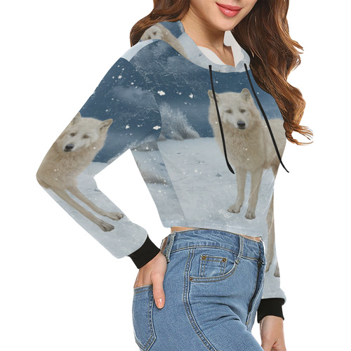 Awesome arctic wolf All Over Print Crop Hoodie for Women (Model H22)