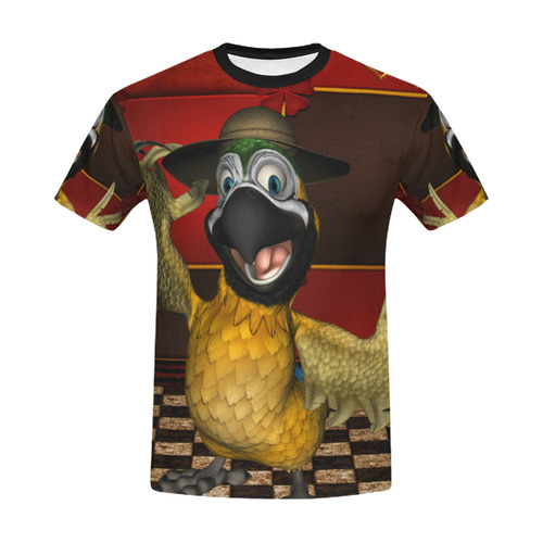 Funny parrot with summer hat All Over Print T-Shirt for Men/Large Size (USA Size) Model T40)