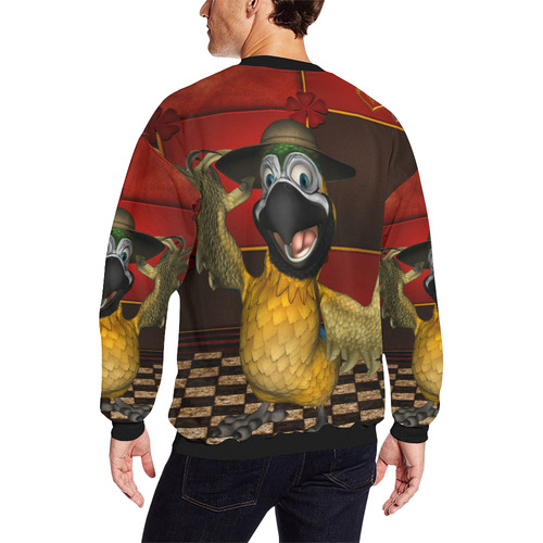 Funny parrot with summer hat Men's Oversized Fleece Crew Sweatshirt (Model H18)