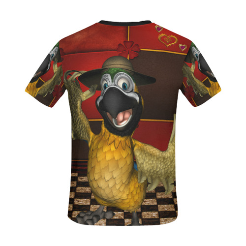 Funny parrot with summer hat All Over Print T-Shirt for Men/Large Size (USA Size) Model T40)